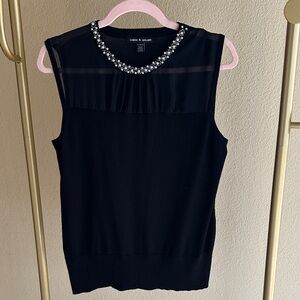 Cable & Gauge Black Top with Embellished Neckline